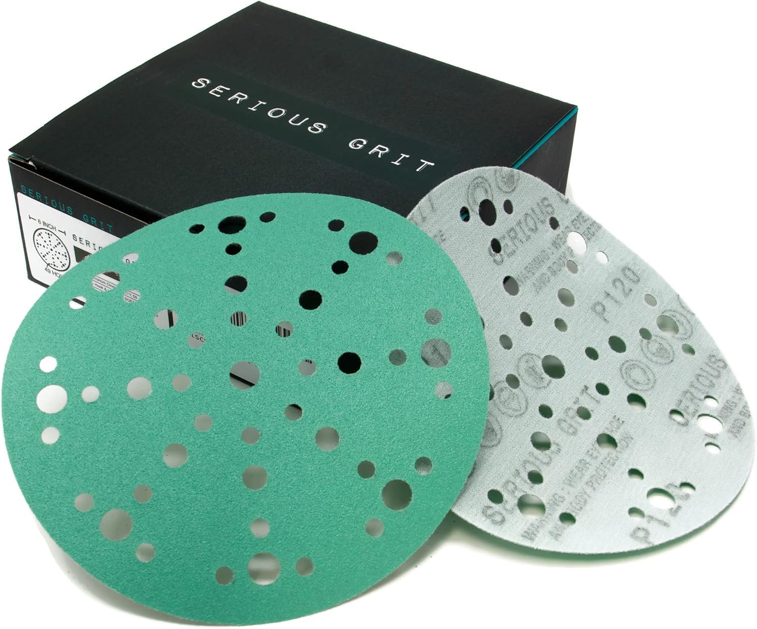 Serious Grit - 150mm 49-Hole P120 Grit Sanding Discs - Hook & Loop Sandpaper - Fits Festool ETS/ROTEX 150 Sanders - 50 Pack Box — image 1