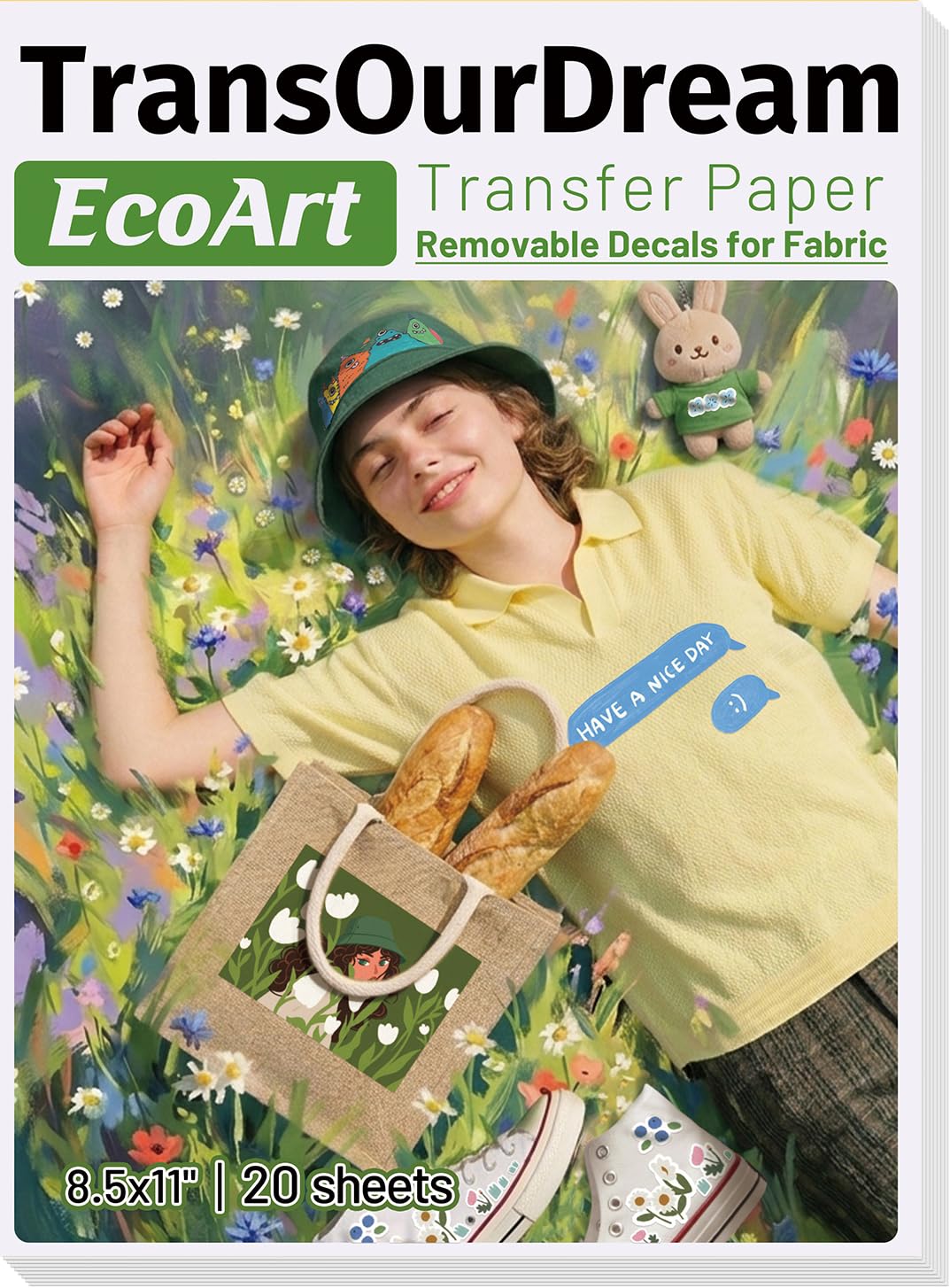TransOurDream Removable Transfer Paper for Inkjet Printer (8.5x11", 20 Sheets) Printable Temporary Vinyl for Fabrics EcoArt Paper Used in DIY Crafts,School Projects, Business Events
