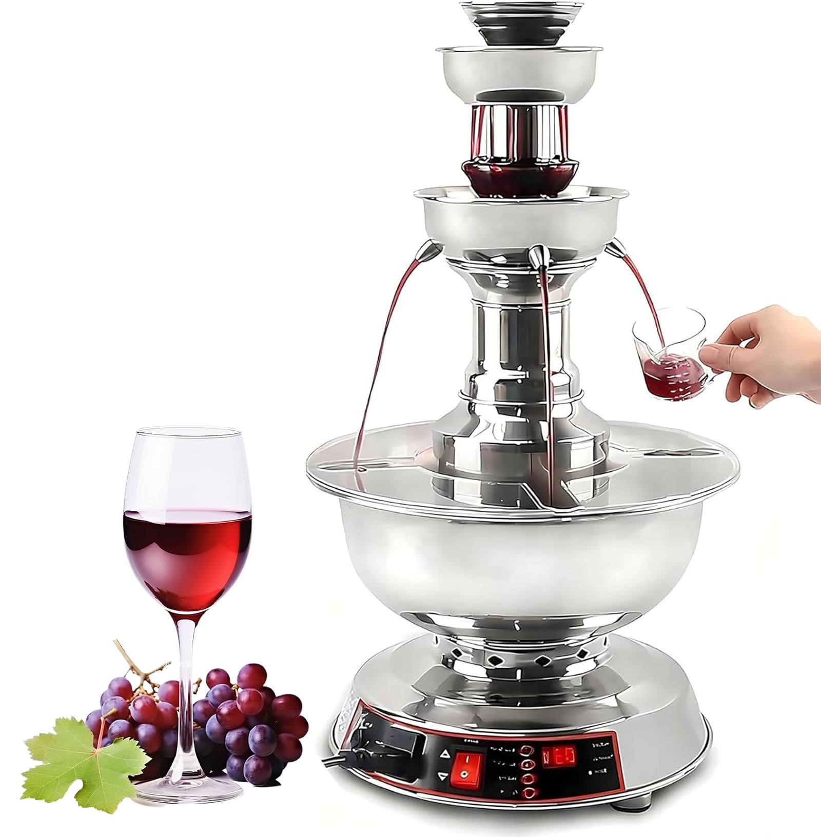 GERAZAHO Electric Wine Fountain Machine, 3-Tier Stainless Steel Drink Dispenser, Commercial Fountain Drink Machine, with Temperature Control and LED Lights, for Wine, Champagne, Water, Juice