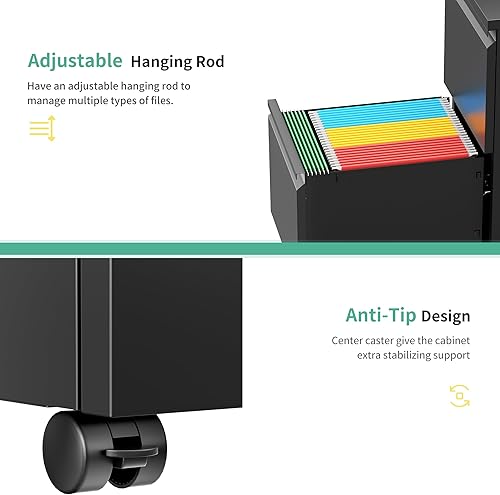 Miniatura 53 de Bonusall Archivador vertical con cerradura de 3 cajones de bloqueo vertical, archivador de oficina de metal, organizador horizontal con estante 10