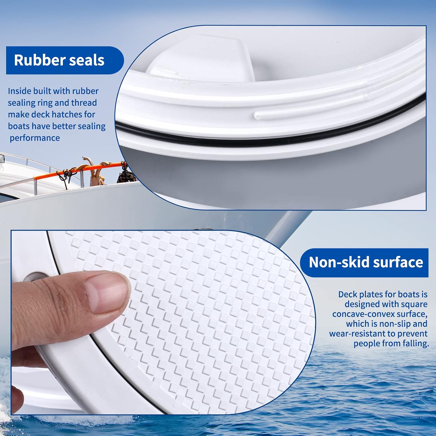 Smartmarine Boat Hatch White 4"6"8" Round Non Slip Inspection Hatch w/Detachable Cover for Marine Boat Yacht (4 inch)