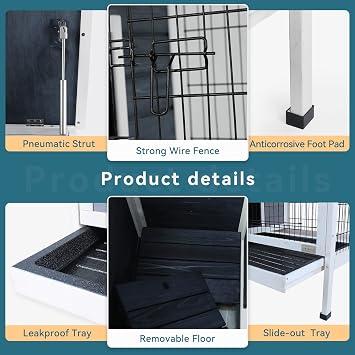 Petsfit Guinea Pig Cage, Hutch for Rabbit, Bunny Bunny Hutch Guinea Pig Hutch with Pull Out Tray,Gery...