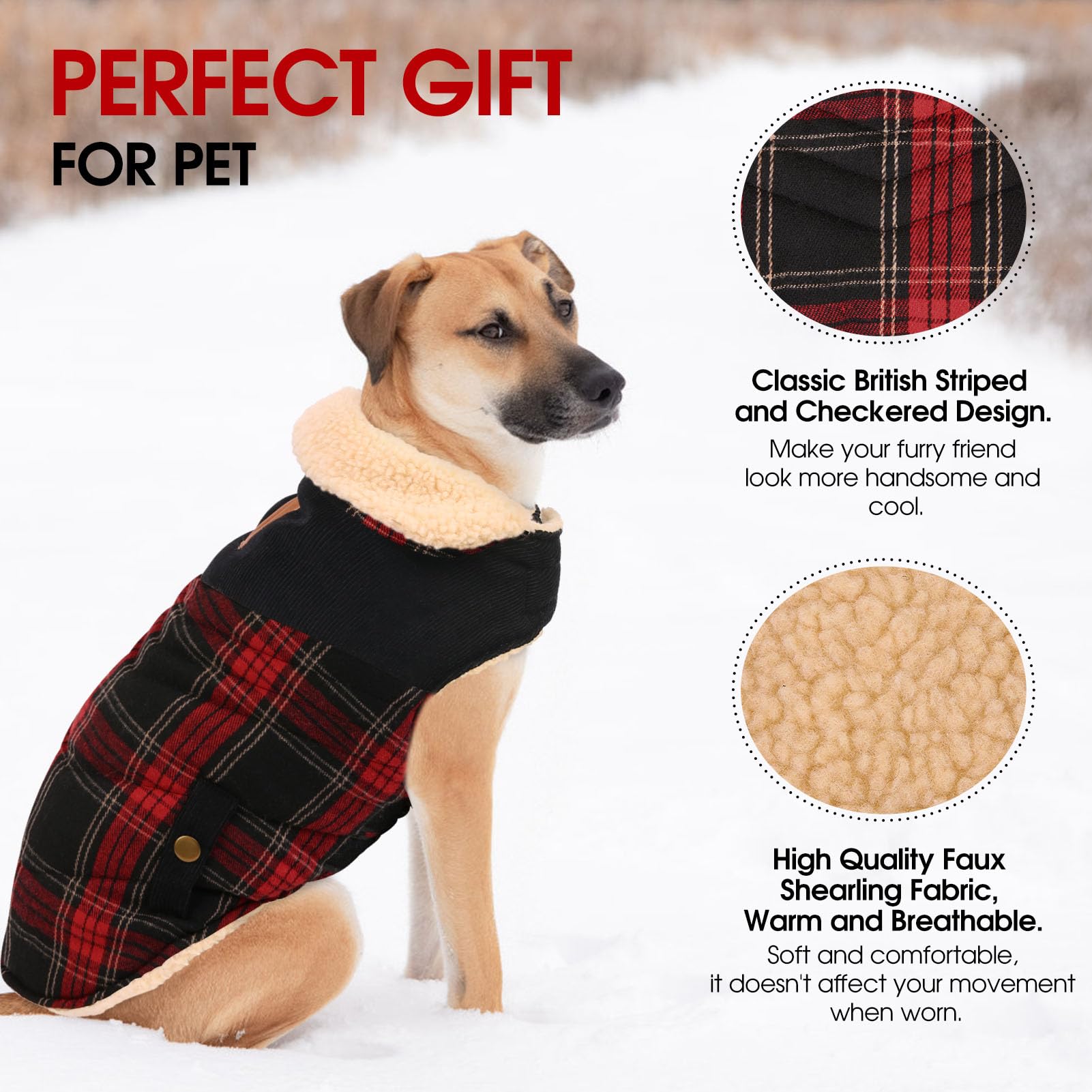 CITÉTOILE Abrigo para Perro Invierno - Chaleco Polar Grueso con Estampado Tartán, Ropa Cálida para Perros Pequeños/Medianos, Chaqueta Térmica Chihuahua o Teckel, Rojo, XS
