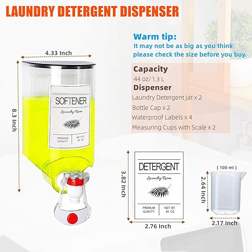 Miniatura 3 de Paquete de 2 dispensadores de jabón para lavandería, dispensador de detergente montado en la pared, dispensador de suavizante de tela, dispensador