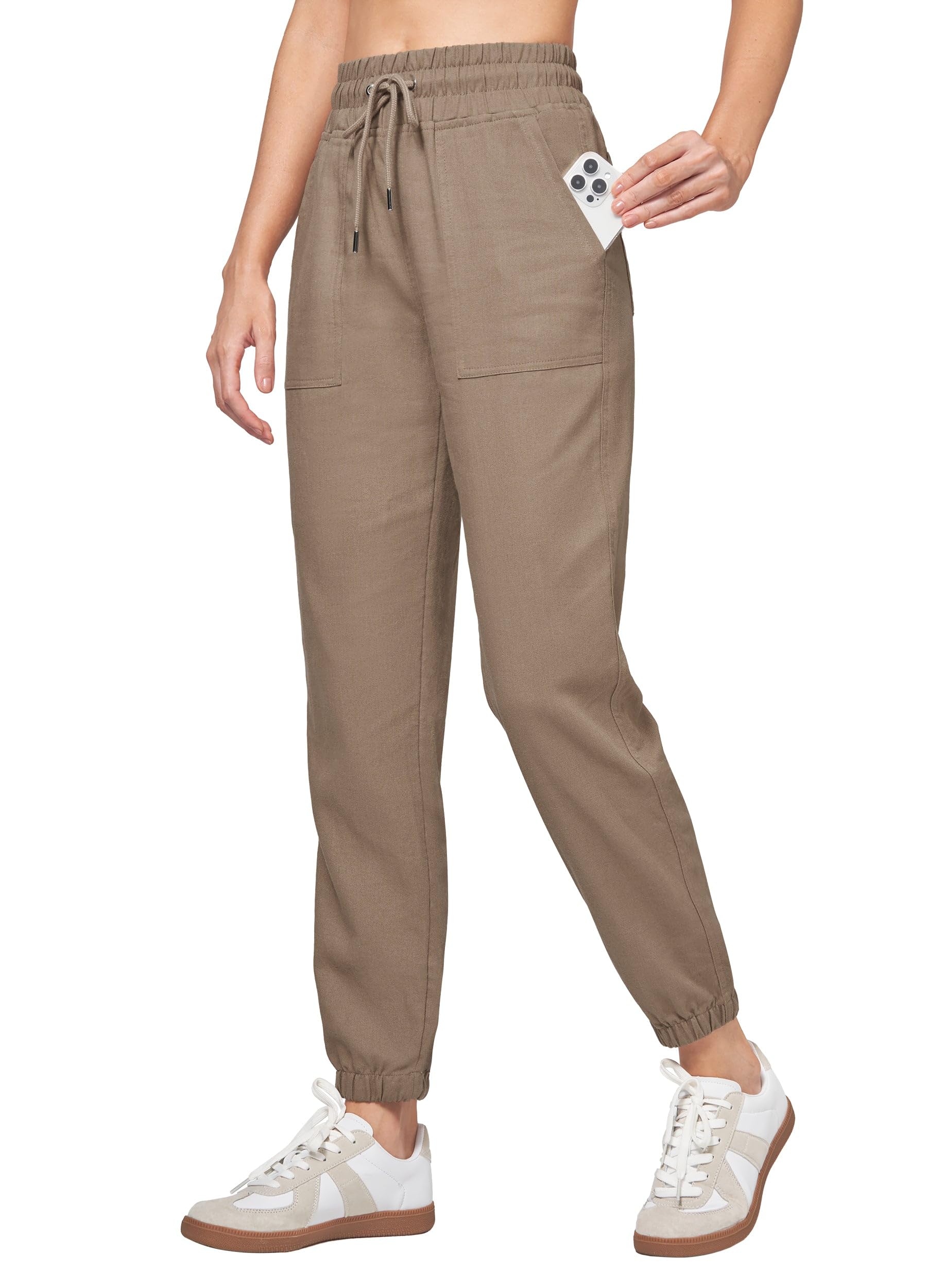 Willit Women Cotton Linen Joggers Casual Lightweight Pants Lounge Travel Summer Pants with Pockets 25.5"/28"