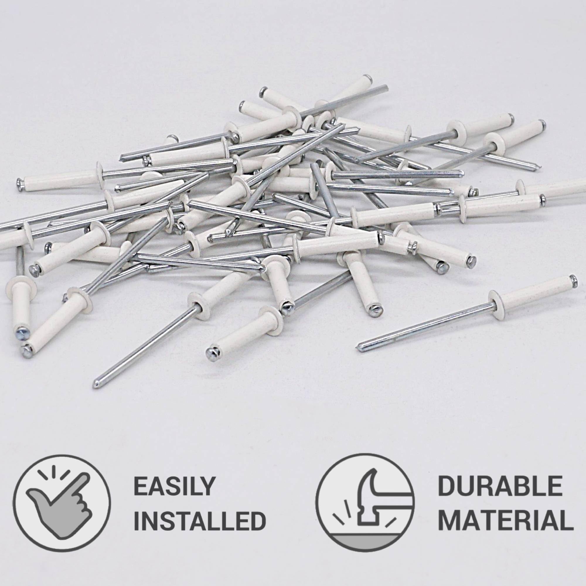 SKIR'CO (100 pcs) Painted Blind Rivets 3.2 x 16 mm, Aluminium Blind Rivets, DIN 7337, Dome Head, Steel Mandrel, Pop Rivets (Pure White RAL 9010) - Image 3