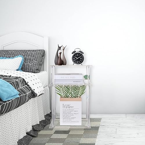 Vista 7 de HMYHUM Clear Acrylic Side Table, 3-Tier End Table for Living Room, Small Bedside Table/Nightstand for Bedroom, Home Accent Table, Frame Design