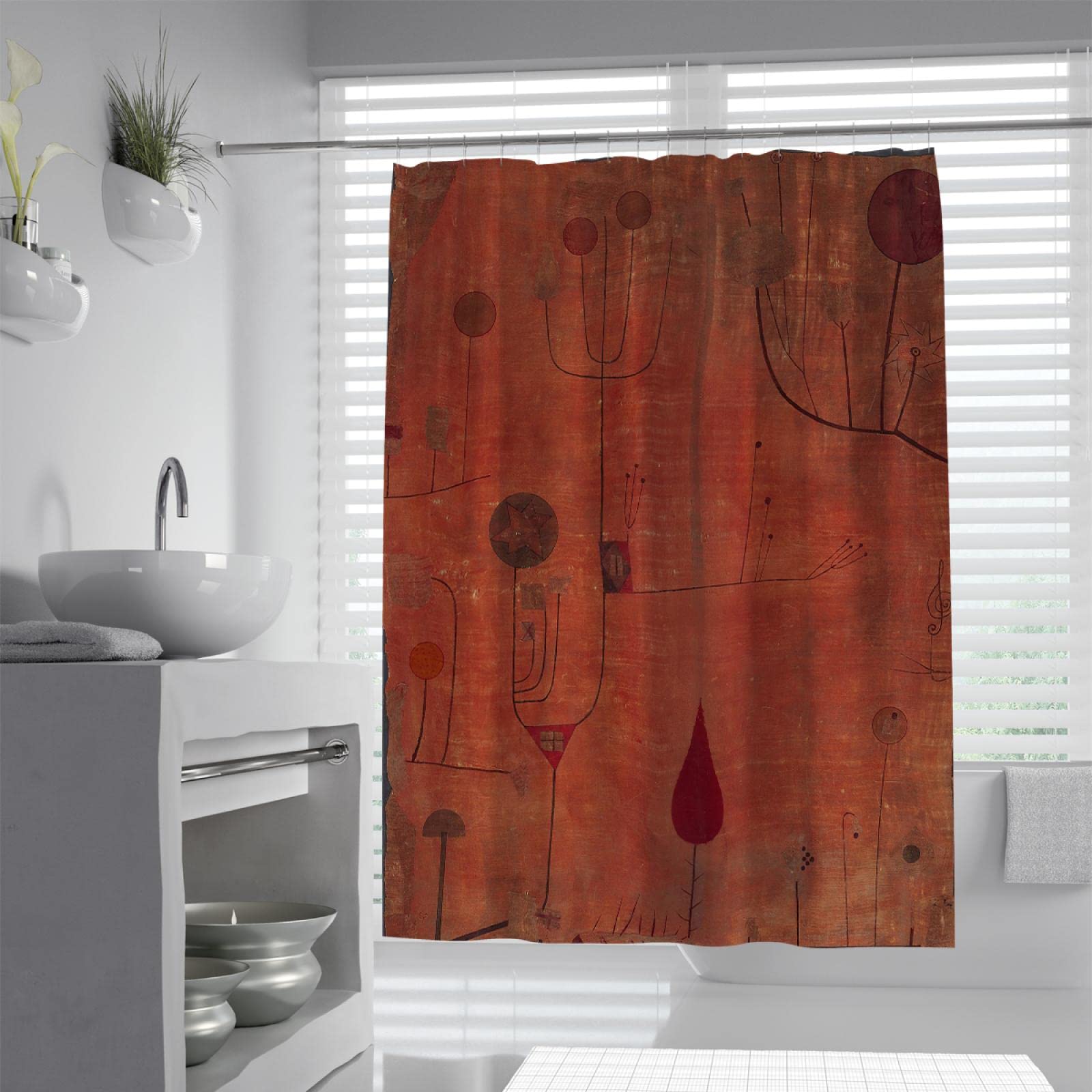 Duschvorhang Früchte auf Rot (1930) Von Paul Klee Abstract Galerie Badevorhang Set mit Haken Nassraum Dekor Maschine waschbar B200xL240cm Duschvorhang