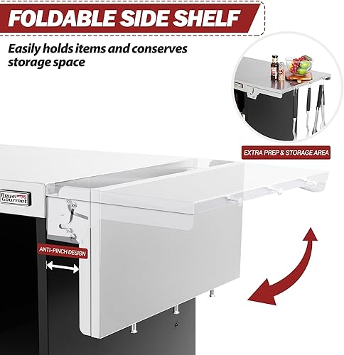 Miniatura 5 de Royal Gourmet PC3201S Carrito de parrilla móvil, encimera de acero inoxidable de 43 pulgadas de largo x 24 pulgadas de ancho, armario de