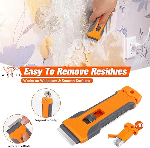 Miniatura 4 de WRAPXPERT Papel Pintado Herramientas Kit de herramientas de alisado de papel tapiz con espátula de fieltro, rodillo de costura, raspador de afeitar,