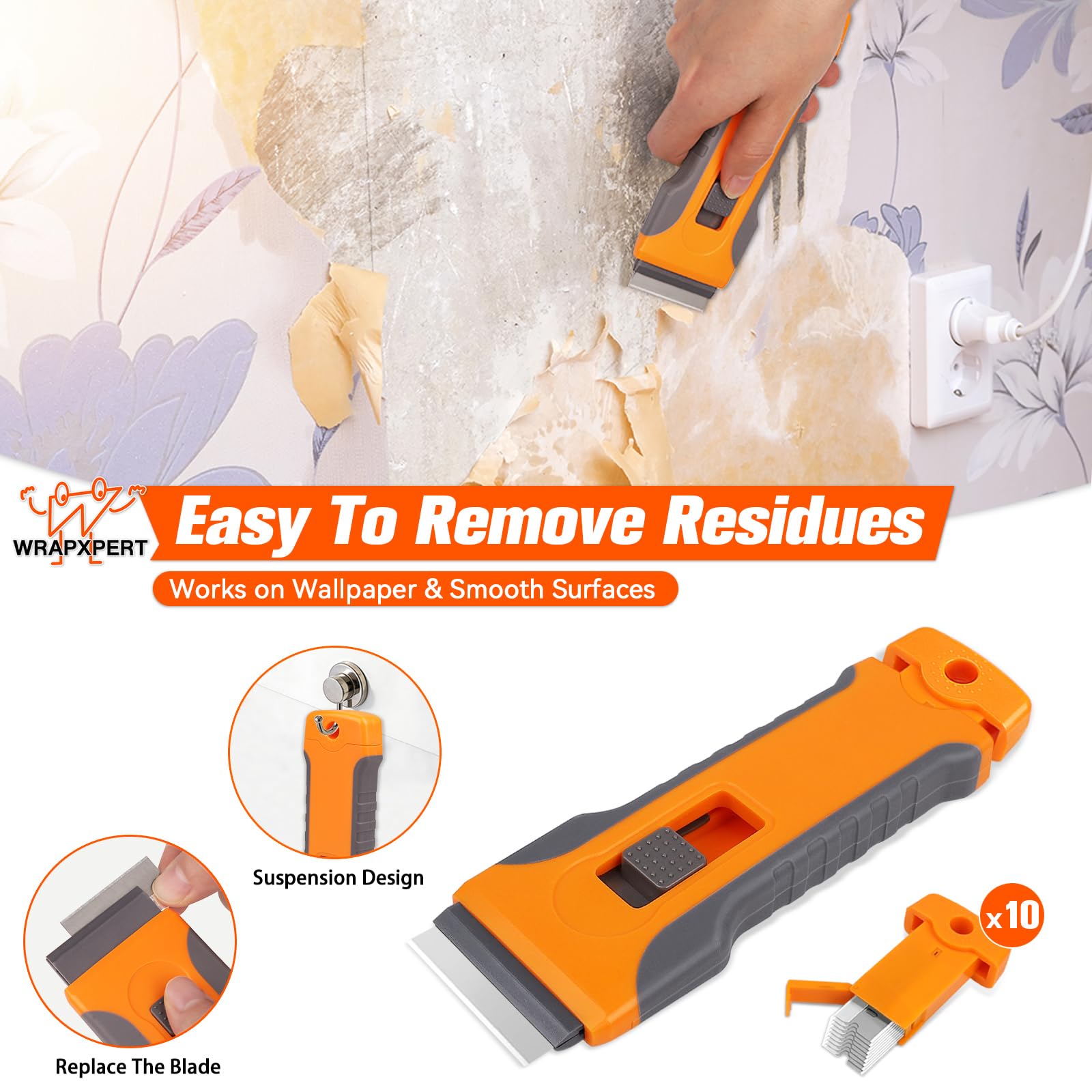 WRAPXERPT - Kit de herramientas de alisado de papel tapiz para despegar y pegar, herramientas para colgar papel tapiz con espátula de fieltro para azulejos de vinilo, baño, película de ventana