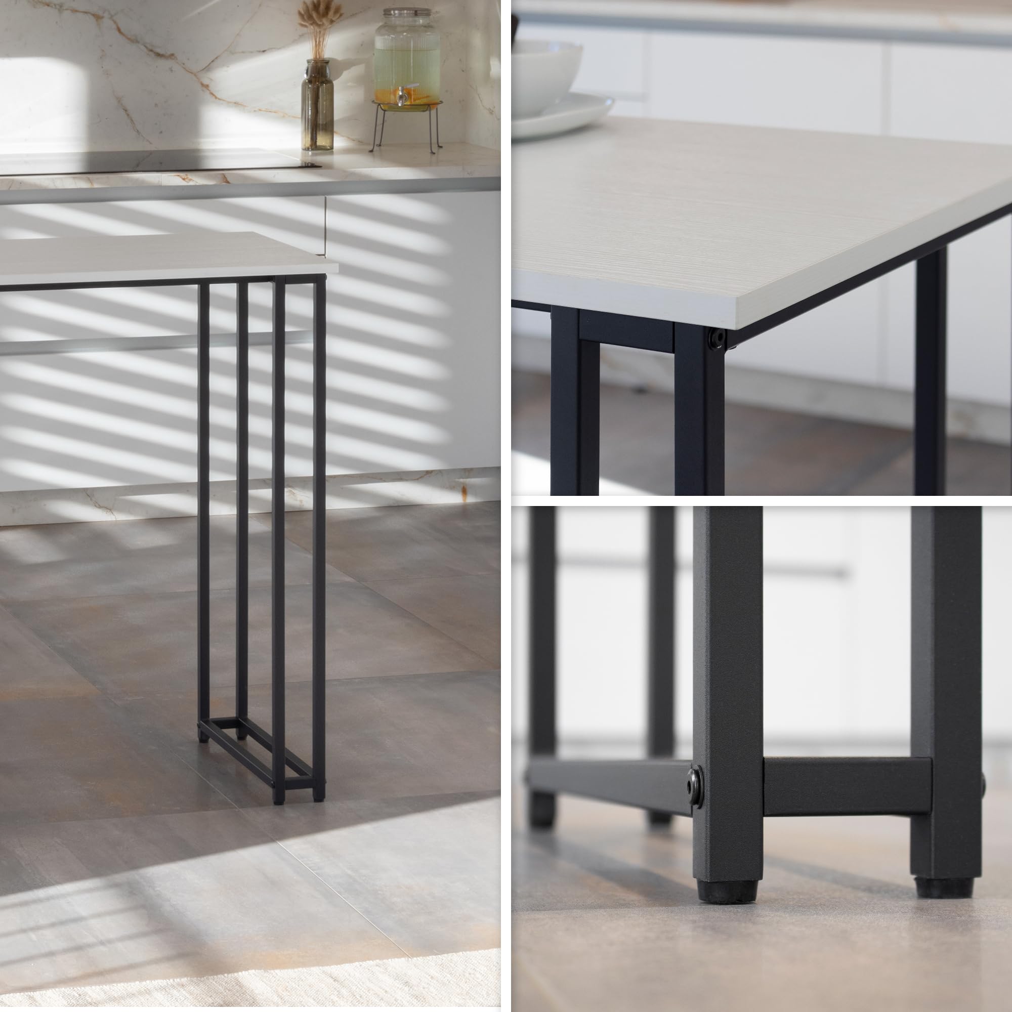 i-flair Bartisch Gavin 110x50x105 cm, Stehtisch 2 cm Dicke hitzebeständige, Kratzfeste & Pflegeleichte Tischplatte, 2 Ablagen, Glashalter, Stahlrahmen, einfacher Aufbau, Industriestil (Weiß)