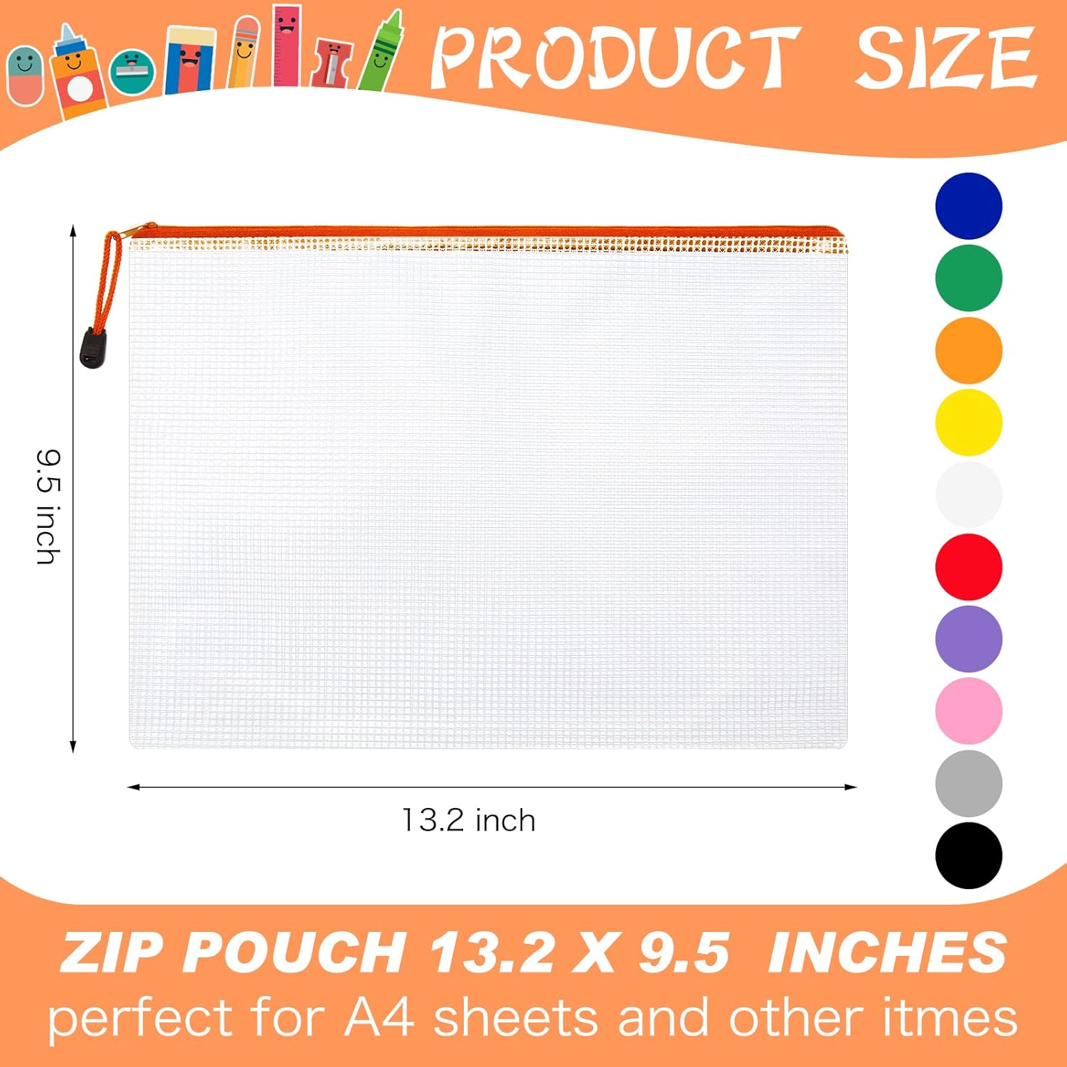 200 Pcs A4 Mesh Zipper Pouch Bulk Waterproof Mesh Zipper Organizer Plastic File Folder Case for School Office Supplies Document Board Games Puzzle(Multicolor) - Image 2