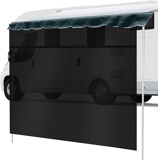 RV Awning Sun Shade Screen with Zipper 8'x14'3" Fit for 15FT Awning Universal Black Mesh Screen Sun Shade Complete Kits UV Blocker Sunscreen Canopy for Camper Trailer Motorhome Awnings Black