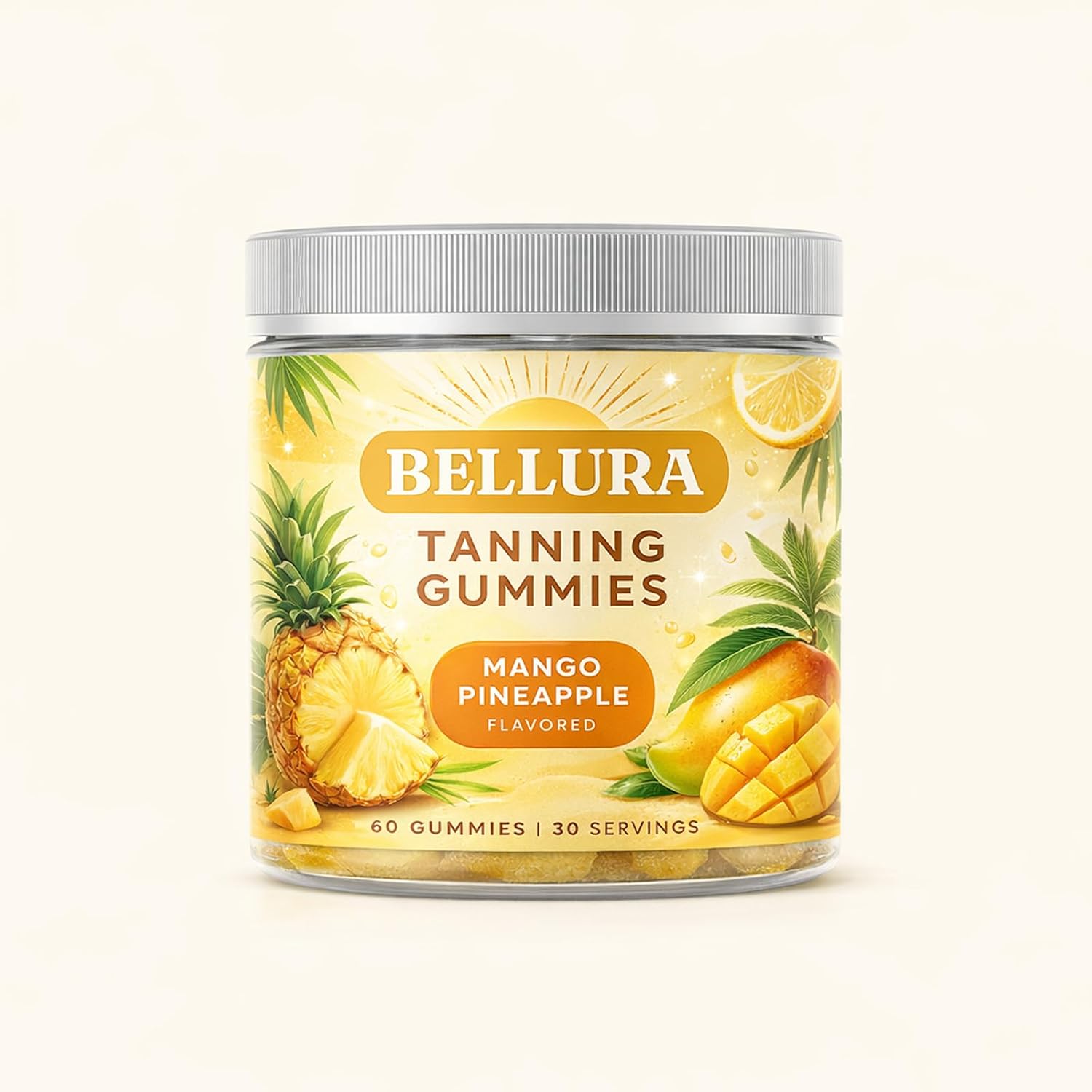 Bellura Tanning Gummies, Premium Tanning Support with Vitamin A, C, D3, Zinc, Lycopene, Astaxanthin, CoQ10, L-Tyrosine & Collagen for Skin Brightening & Deep Hydration, 60 Count