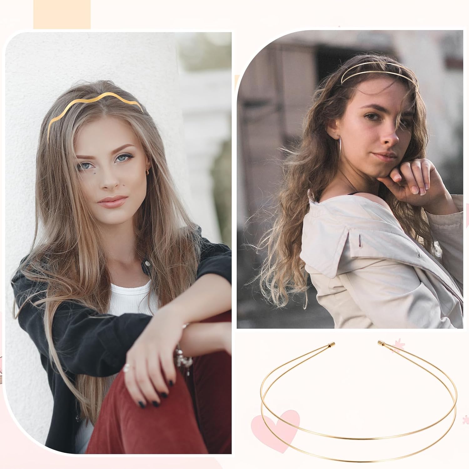 3 Pcs Metal Headband, Gold & Silver Double Headbands for Women, Metal Wavy Headband, Simple Elegant Thin Head Band for Valentine's Day Gifts, Bridal Wedding Birthday Party - Image 4