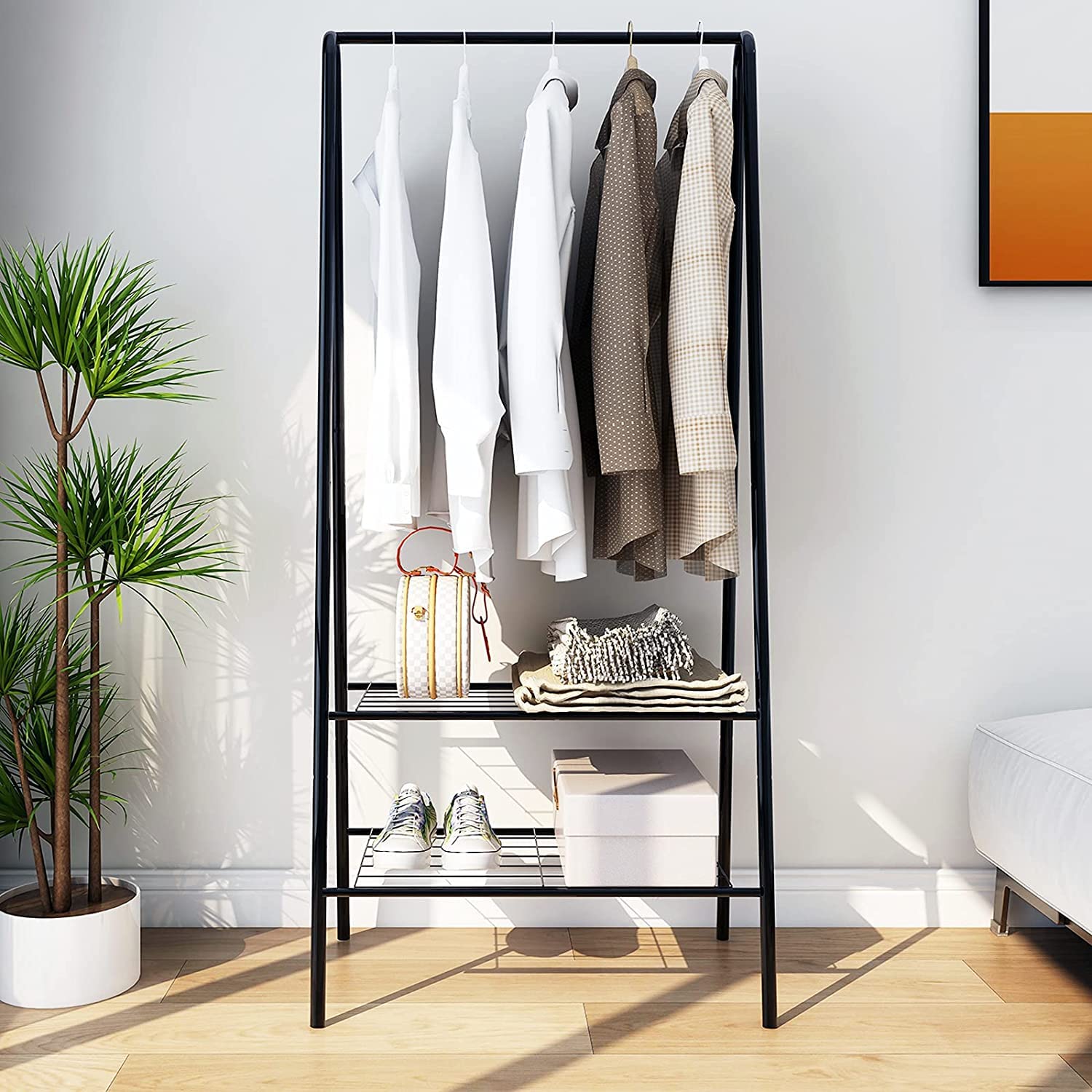 Heavy Duty Metal Clothes Garment Rack with 2 with Bottom Shelves Freestanding Clothes Rail, Coat Hangers Stand - (58 x 34 x 148cm) Black