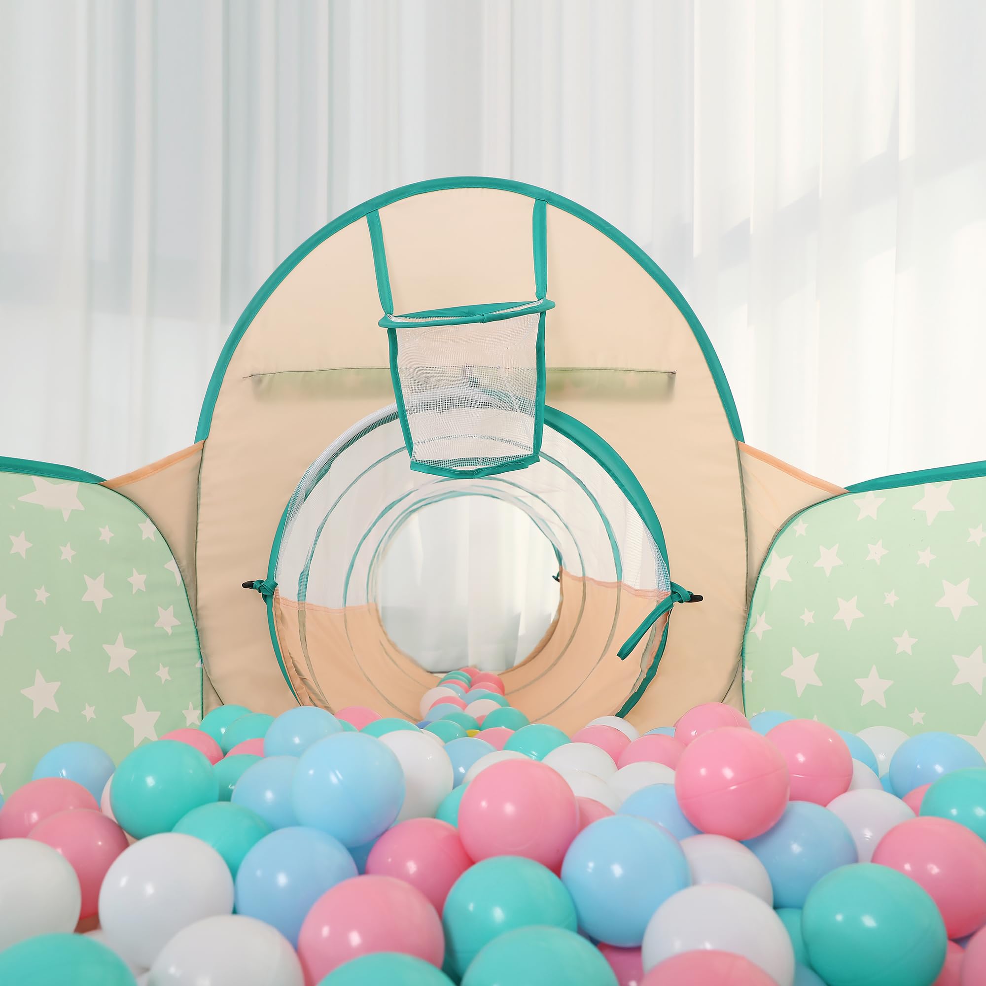 LimitlessFunN 5 in 1 Pop Up Kids Ball Pit Tents and Tunnels for Boys, Girls, Babies and Toddlers, Indoor/Outdoor Children Playhouse, Orange/Light Green - Image 4