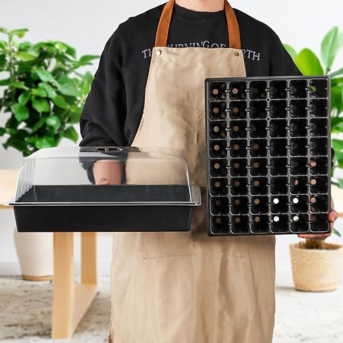 Miniatura 50 de Bandejas de inicio de semillas resistentes con cúpulas de humedad de 5 pulgadas de alto y células profundas de 2.75 pulgadas - Paquete de 3