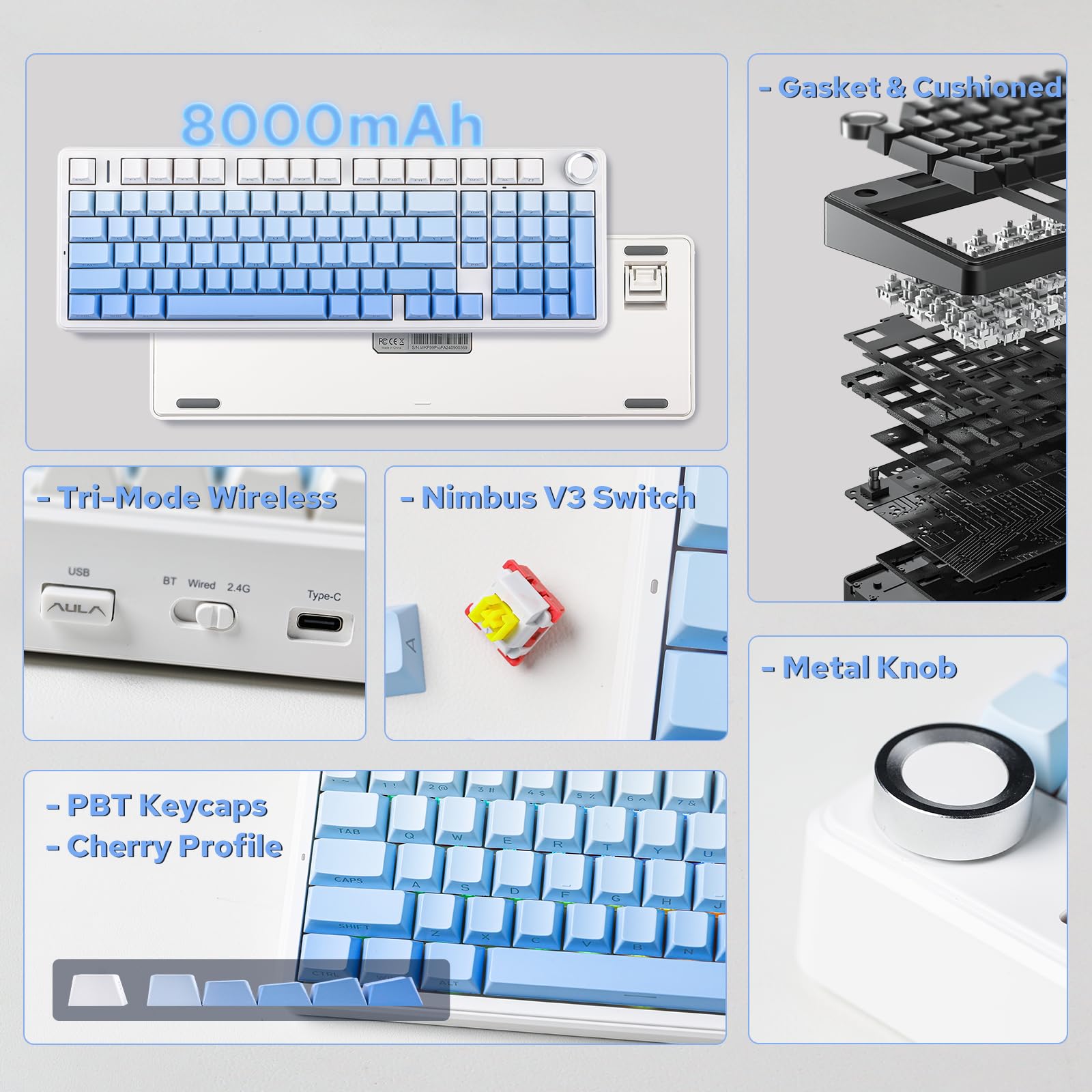 Amazon | EPOMAKER X AULA F99 PRO ワイヤレスゲーミングキーボード