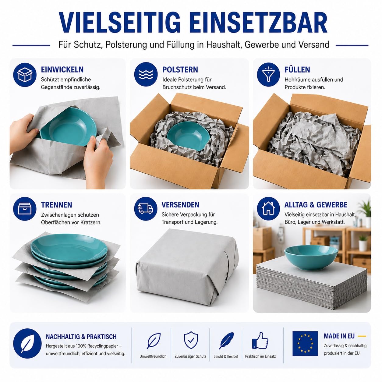 Packseide Packpapier 37,5x50cm 28g/m² Umzug Einschlagpapier aus 100% Recyclingpapier - nachhaltiges Polsterpapier Knüllpapier - 5-30 kg