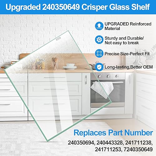 Miniatura 4 de Repuesto de estante de vidrio para refrigerador 240350649 compatible con piezas de refrigerador Electrolux Frigidaire, sustituye a 240443328