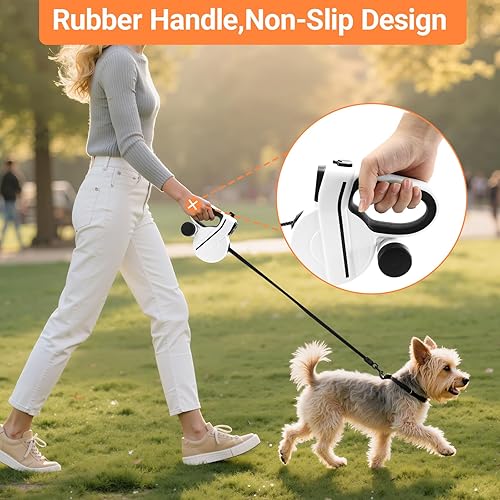 Miniatura 6 de Correa retráctil para perro con luz LED para paseo nocturno, correa retráctil de perro de 16 pies con bolsas para excrementos para perros medianos,