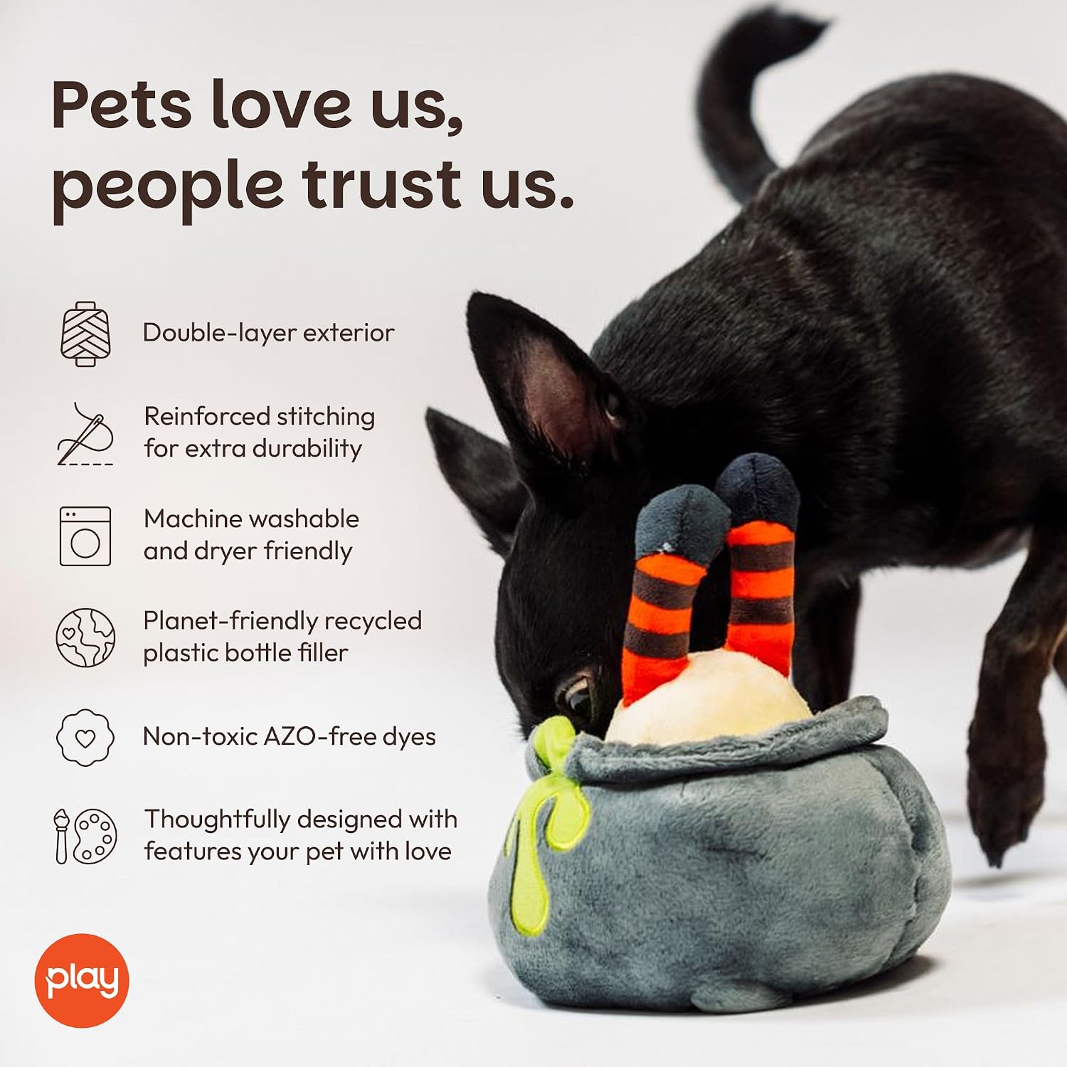 P.L.A.Y. Cute Plush Dog Toys - Howling Haunts Halloween Themed Durable Squeaker Chew Toy, Great for Puppies & Small, Medium, Large Dog Breeds - Machine Washable, Recycled Materials (Pup's Potion) image 4