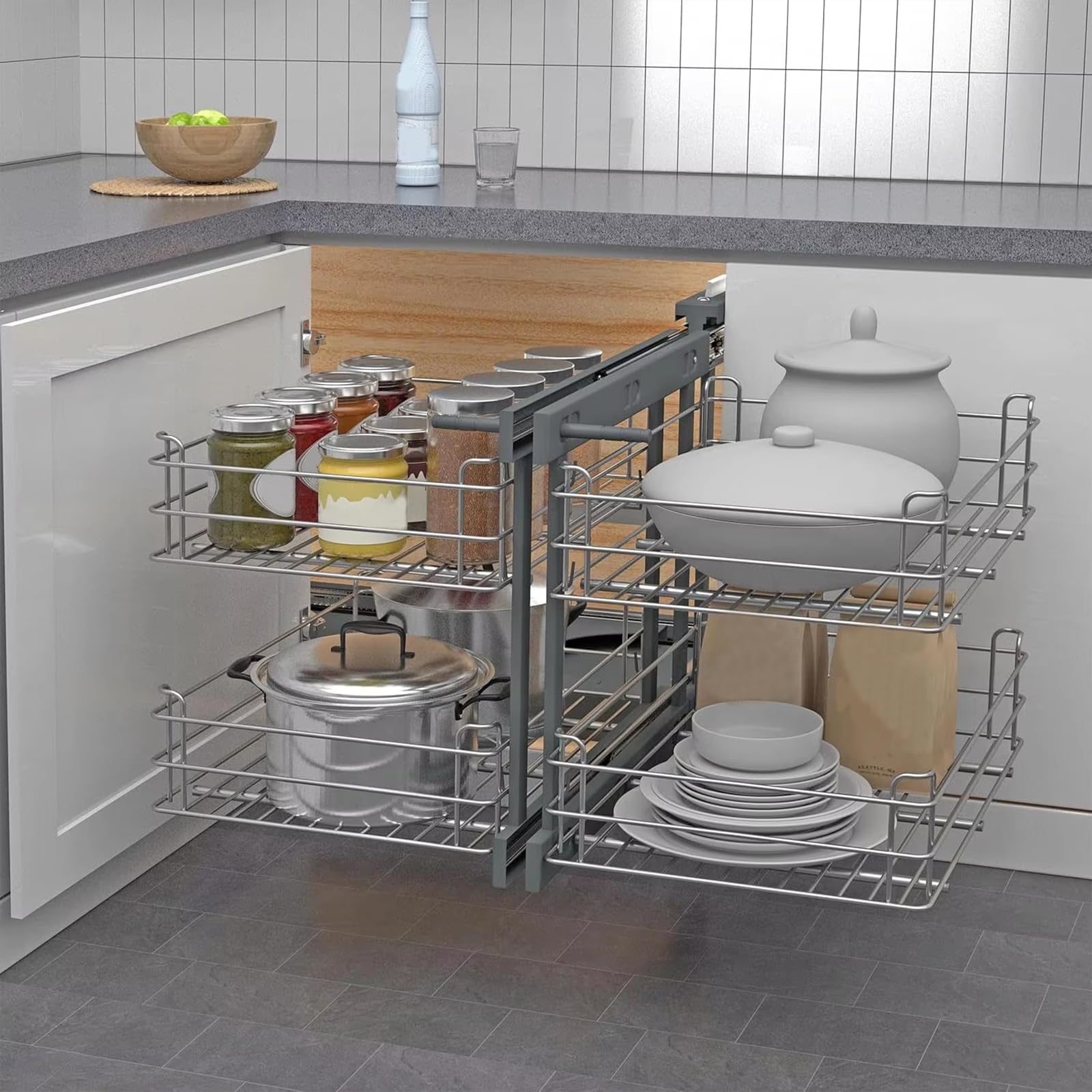 Mobile da Cucina, Mobile angolare cieco Estraibile con 4 cestelli e Organizer Scorrevole, Completo per casa, Cucina, Bagno (800/900 mm)