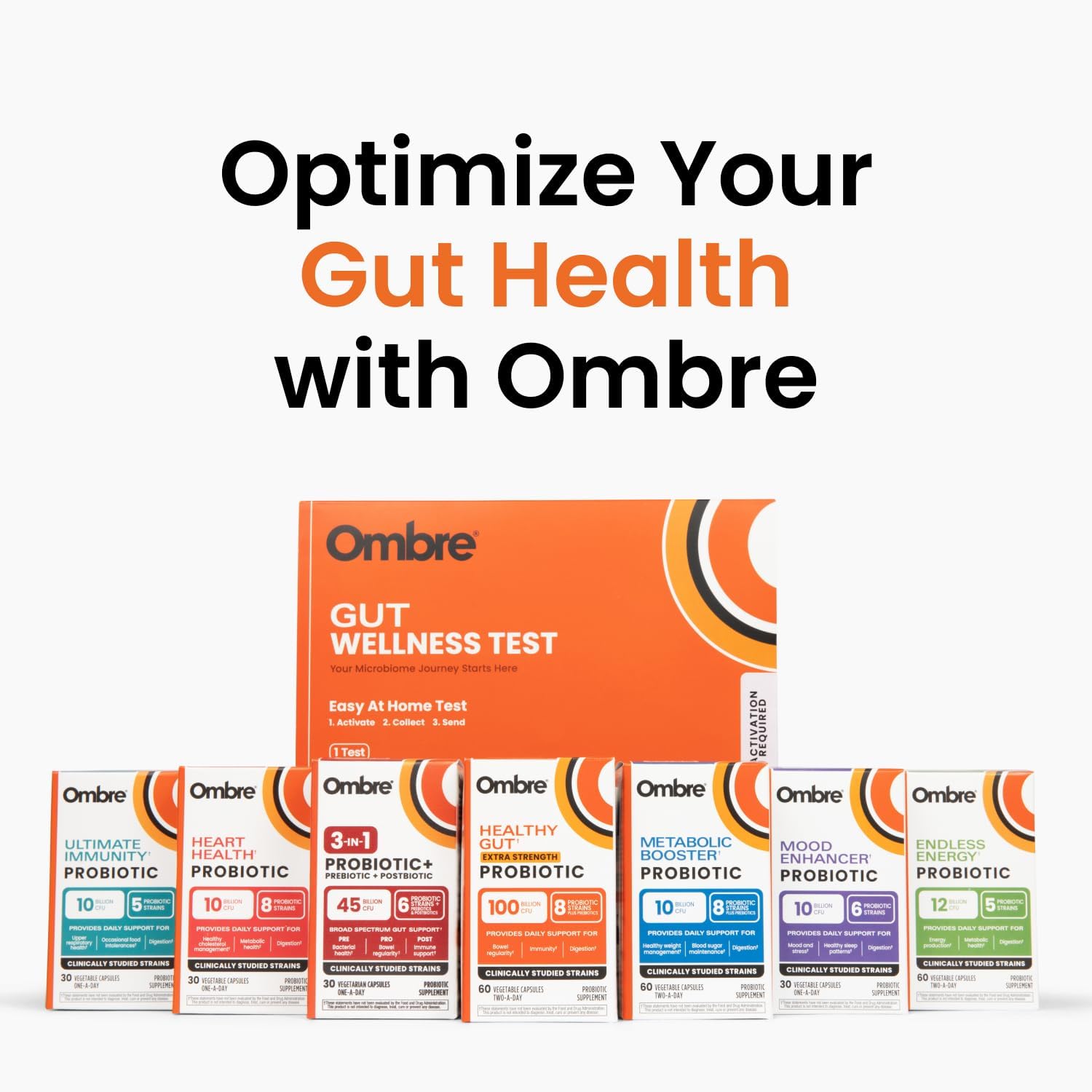 Ombre Endless Energy Probiotic Supplement, Supports Natural Energy Production, Memory, Focus & Gut Health, 12 Billion CFU, Shelf-Stable, 30 Servings