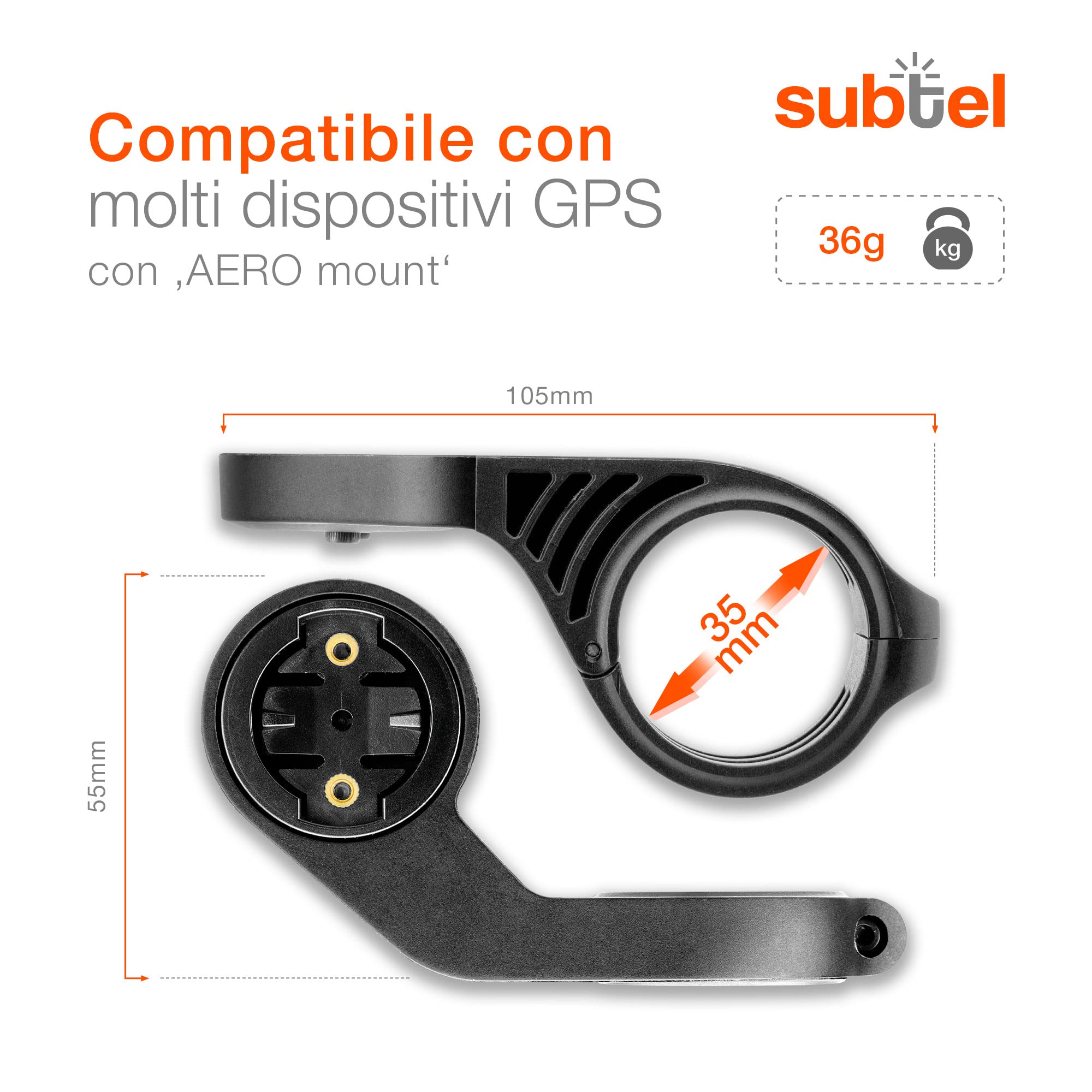 Supporto Manubrio Per GPS Bici Subtel, Compatibile Con Garmin Edge, Sigma, Bryton, Per Diametri 25-35 Mm, Colore Nero
