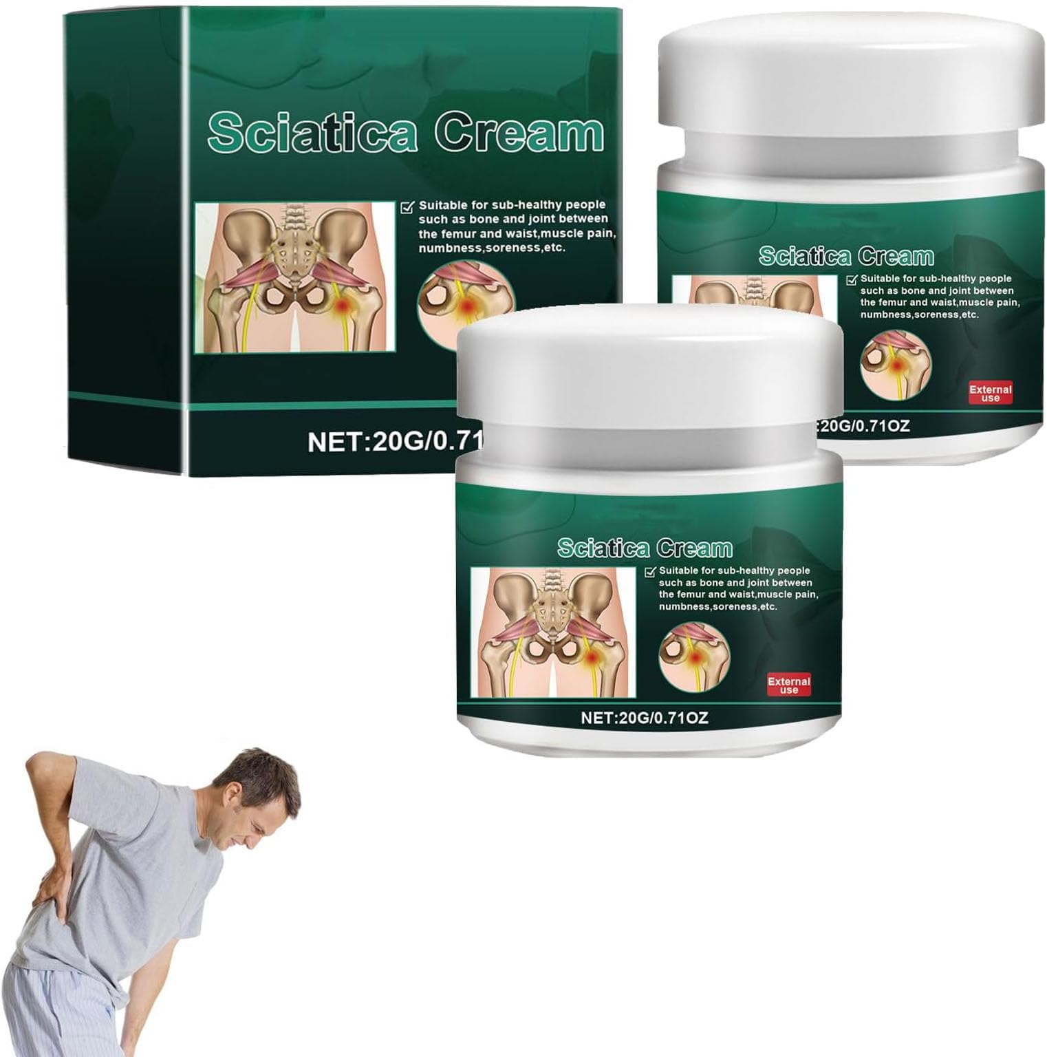 Sciarelief Cream, Elycura Cream for Sciatica, Professional Nerve Soothing Lotion, Quickly Relieve Sciatica and Hip Pain, Back Hand Feet and Leg (2pcs)
