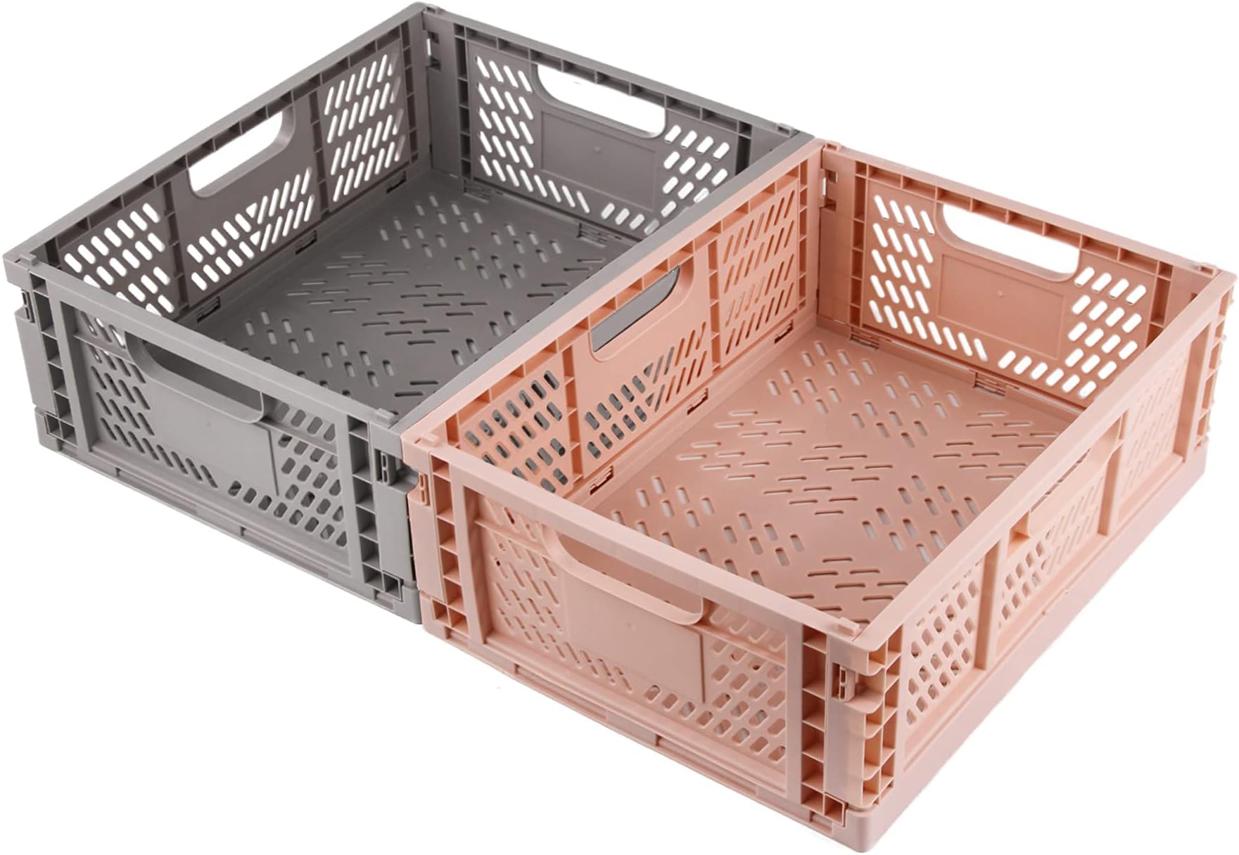 Spesh 2 Pcs Collapsible Storage Boxes Large Storage Crates Stackable Storage Baskets Plastic Folding Crates for Kitchen,Living Room,Office(40 * 30 * 15cm,Pink+Grey)