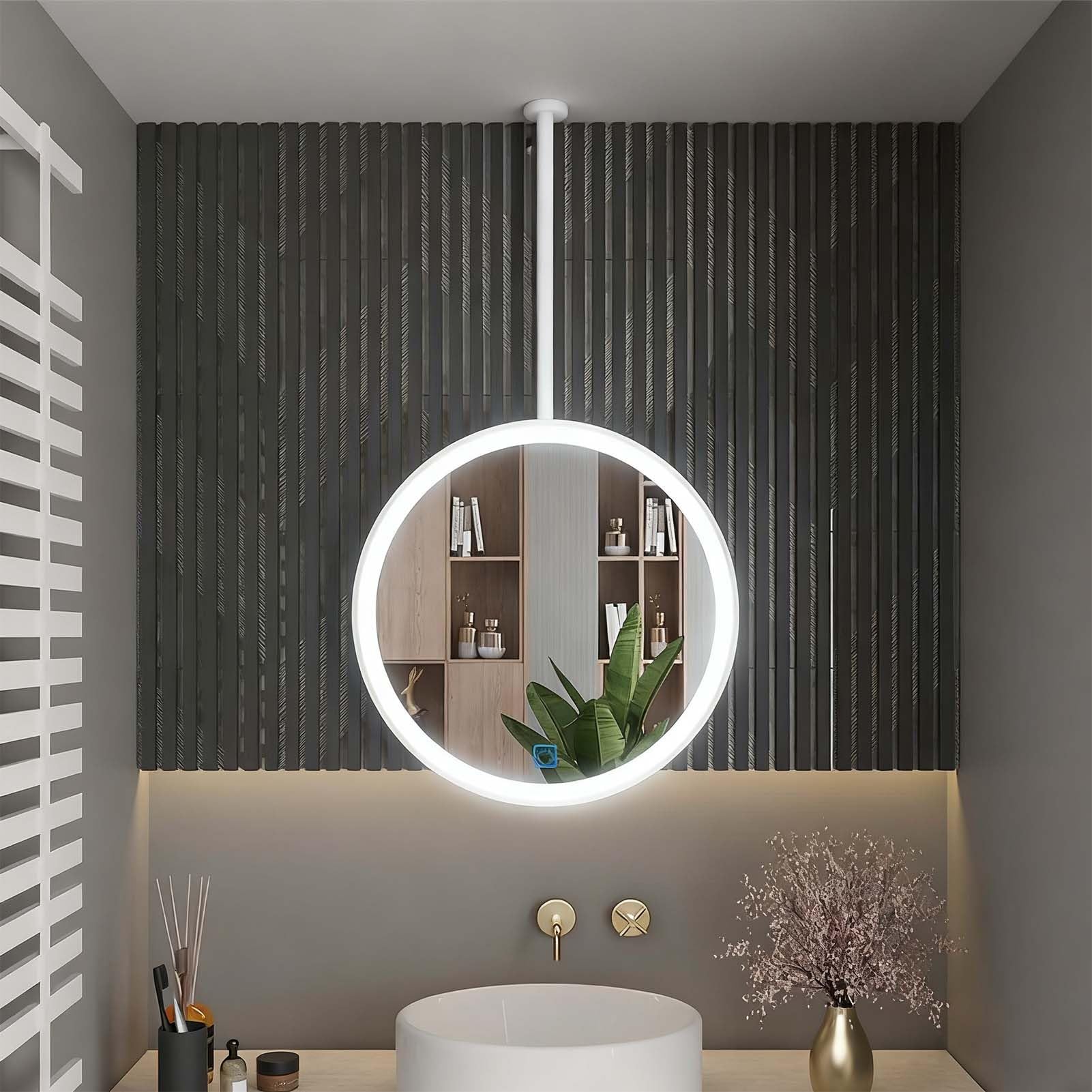 FGXHHS Round with LED Lights, Ceiling Hanging Mirrors for Wall Decoration Vanity/Makeup Bedroom Living Room Entryway(White,Diameter-50CM/19.7INCH)