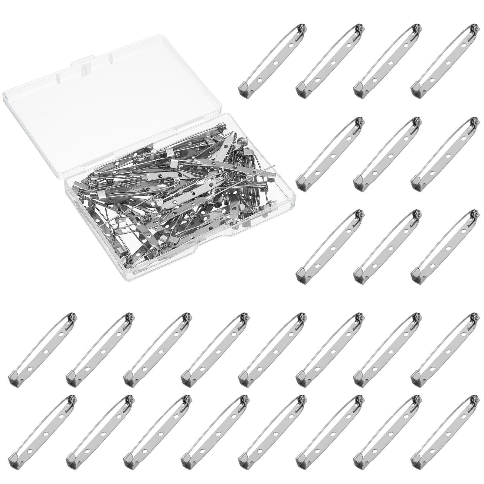 YELARXI Brooch Pin Backs, Brooch Clasp Badge Pins, Bar Reliable Metal Button Locking Safety Clasp- Fitting for (Sewing - DIY Craft - Wedding - Name Tags) 45 mm & 50 Pack & Silver Gray
