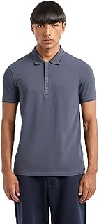 Armani Exchange Men's Slim Fit Stretch Cotton Jersey Logo Zip Polo, India Ink/Navy, Large
