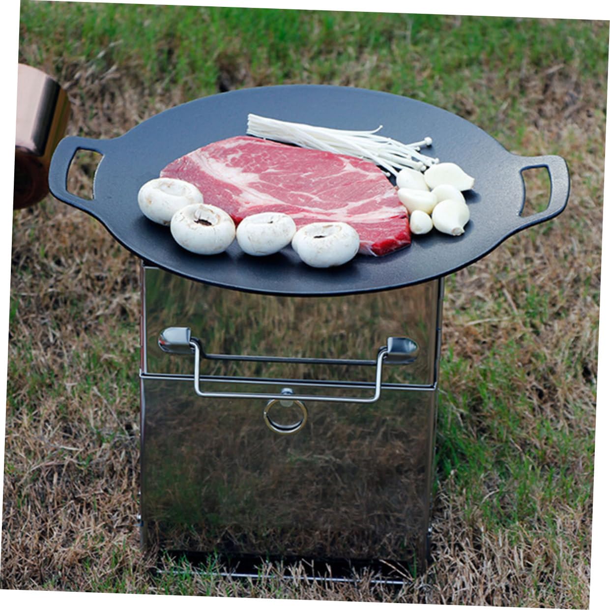Padella Grill in Ferro per Barbecue da Esterno e Campeggio, Bordi Lisci e Arrotondati, Versatile per Carne e Verdure in Famiglia o Ristorante