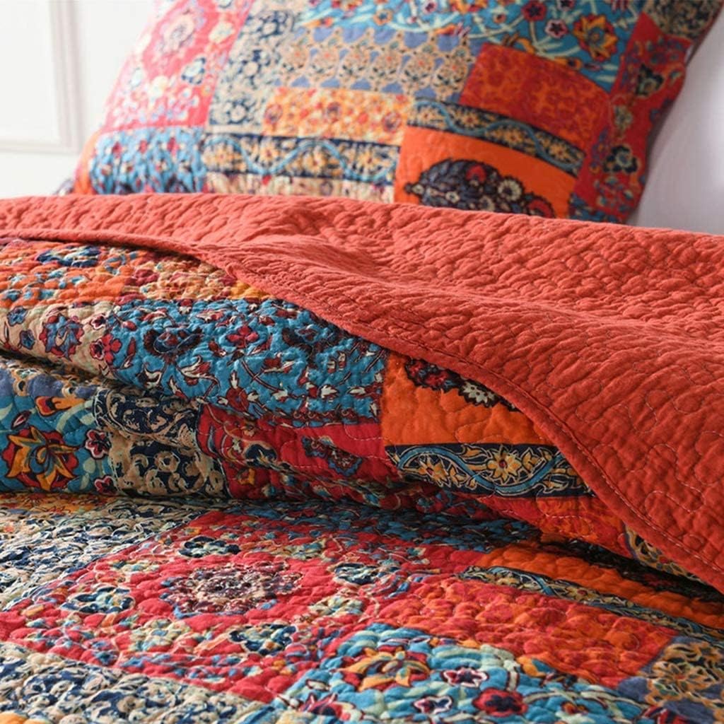 Qucover Tagesdecke 240x260cm Patchwork Baumwolle Bettüberwurf 250x270 aus Baumwolle Gesteppte Decke für Doppelbett mit Kissen in Landhausstil