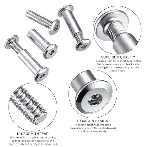 Miniatura 3 de 32 pares64 piezas de pernos hexagonales con tuercas de barril, tornillos de poste de encuadernación M6x25 mm con pernos de conexión, tuercas de