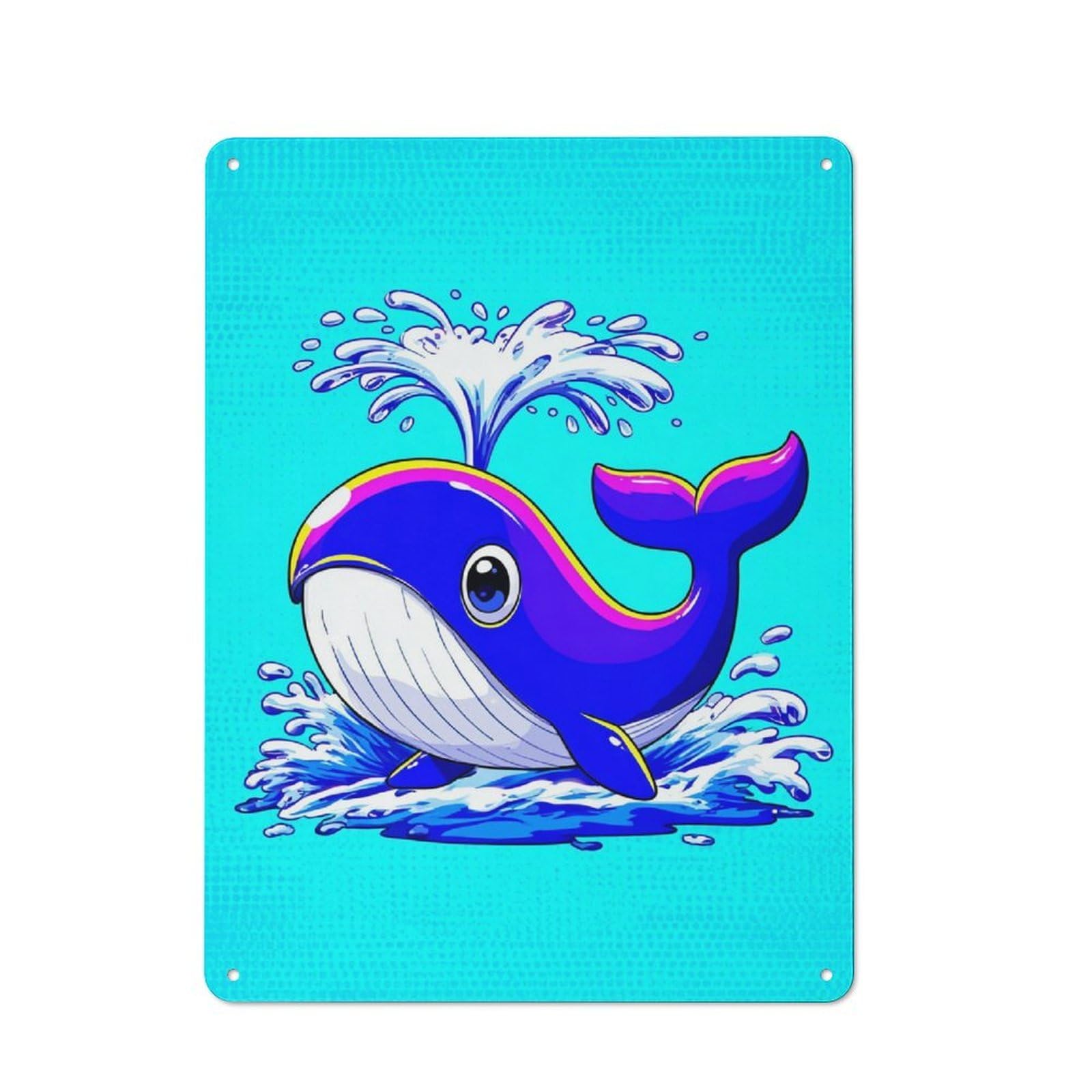 Junmoney Colorful Cartoon Whale Splash Cottage Style Metal Wall Decor 40X30cm, Farmhouse Metal Sign For Kitchen, Cottage, Porch Or Garden Room