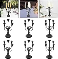 Vista 9 de Juego de 6 portavelas de metal de 5 brazos, elegante soporte de velas cónico retro para bodas, fiestas, centros de mesa de comedor, vacaciones, Negro