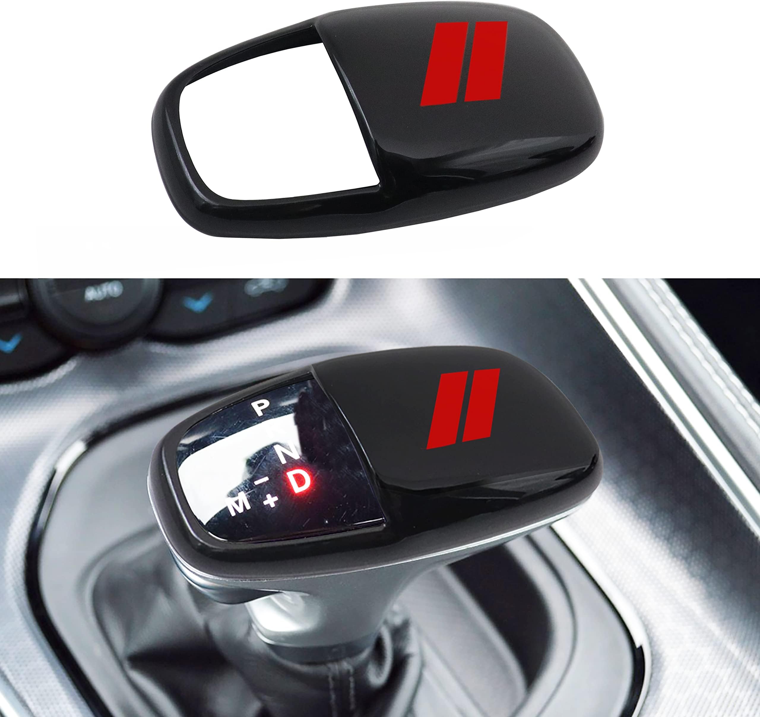 SENSHINE Gear Shift Knob Head Cover for Dodge Charger Challenger Accessories 2015-2023 2024 Durango 2016-2024 ABS Interior Shell Insert Decoration Protector Gear Shifter Cover (Red Trim)