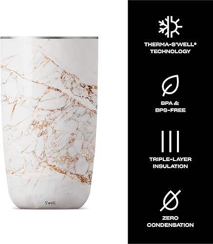 Miniatura 4 de S'well Enfriador de Vino de Acero Inoxidable, Capacidad para Botella de 750ml, Oro Calacatta, Envase Aislado al Vacío de Triple Capa Mantiene