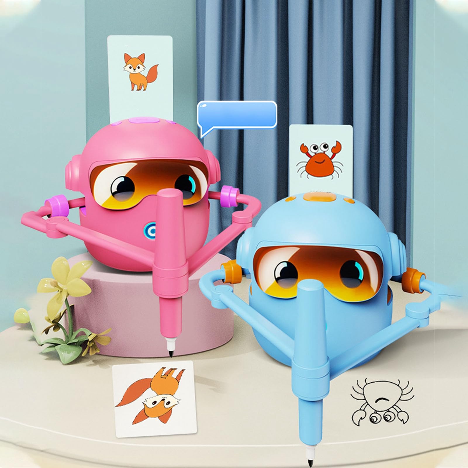 Asixxsix Robot de Dibujo para Niños de 3 a 8 Años, Máquina de Rastreo de Aprendizaje de Dificultad Ajustable con 100 Tarjetas de Palabras, Juguetes Educativos de 2400 MAh, Regalos de Cumpleaños para