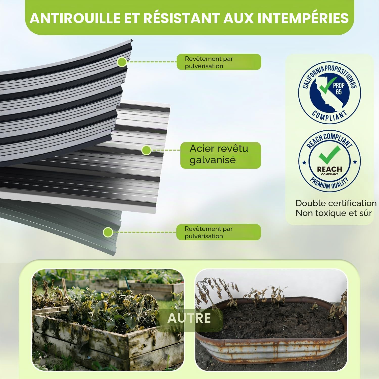 Ohuhu Jardinière surélevée en métal pour l'extérieur, 1,8 x 0,9 x 5,6 m, bac de plantation en acier galvanisé renforcé antirouille, 100 % non toxique, grande capacité de 7,5 m, pour cultiver des