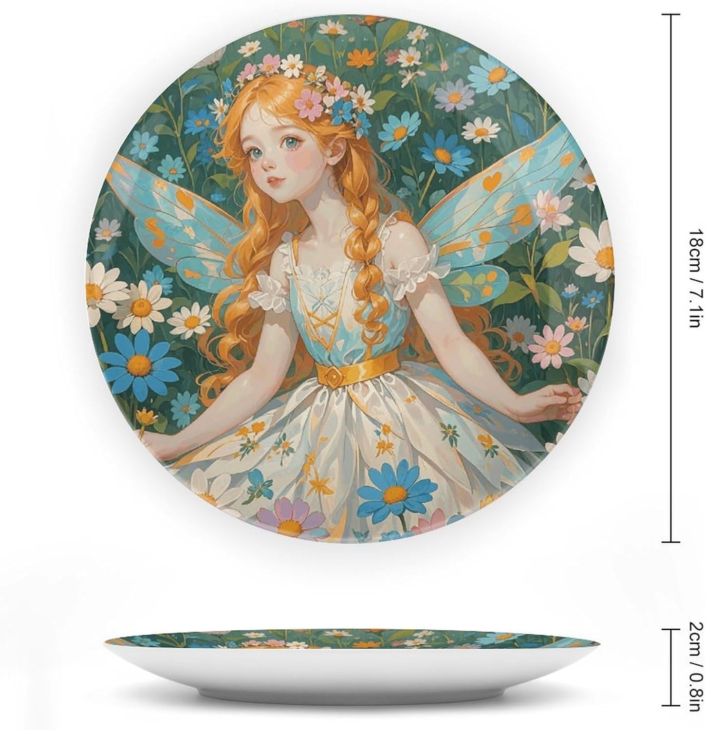 Pfhorn Flower Fairy Ceramic Plate 10inch Decorative Bone China Wall Hanging Ornament Plates Bohemian Style Dinner Plate with Display Stand Cabinet Display Plates for Home Art Decor