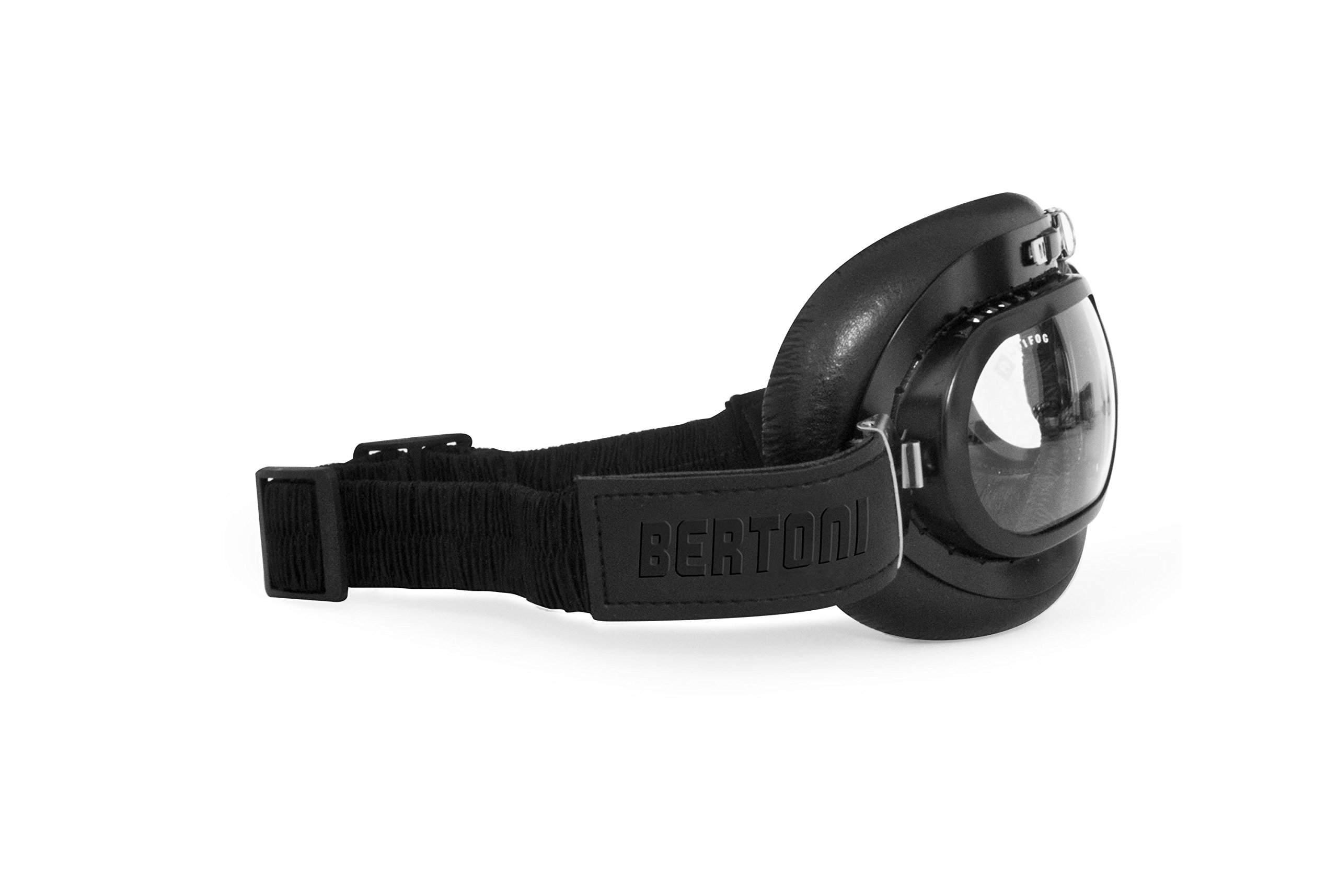 BERTONI Lunettes Moto Aviateur Noir - Masque Vintage Moto - Anti Buée - 60's Style - Monture en Acier Mat Noir Mod. AF191A