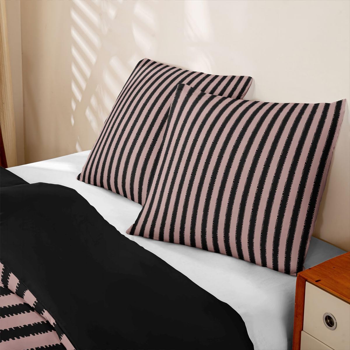 Homewish Streifen Kinder Schwarz Rosa Bettwäsche 135x200 Set 4teilig