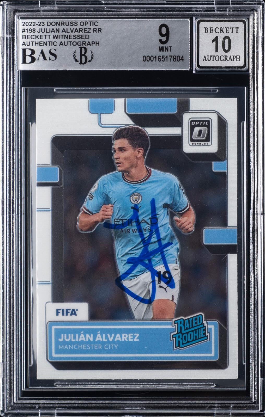 2022-23 Panini Donruss Soccer Julian Alvarez #198 RC BGS 9 GEM MT BAS 10 Auto - Autographed Soccer Cards