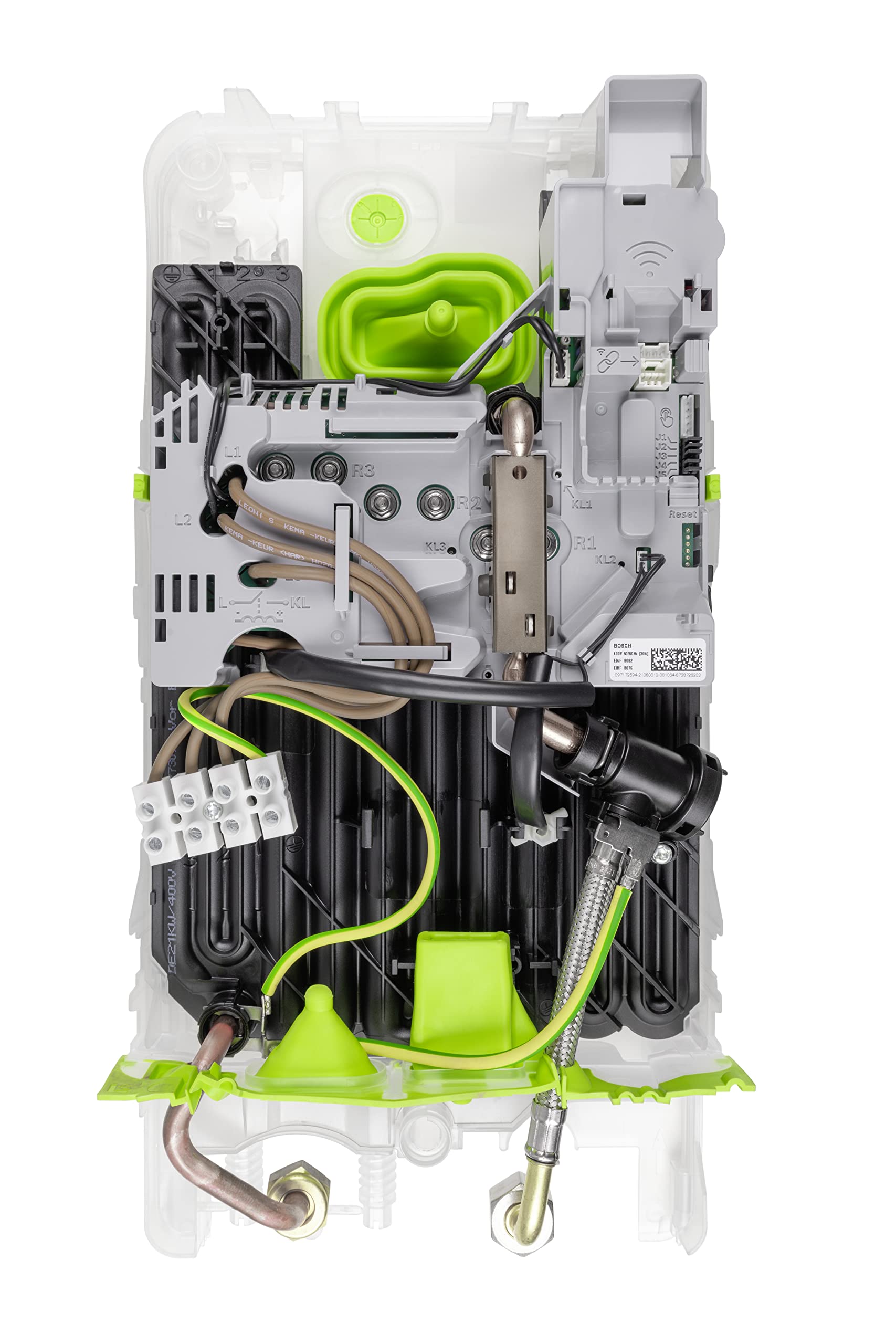 Bosch elektronischer Durchlauferhitzer Tronic 5000 15/18/21 kW, umschaltbar, druckfest, stufenlose Temperaturwahl, 400 V, moderne Glas-Optik, weiß